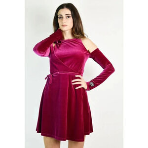 Versace Couture Open Shoulder holiday Velvet Wrap Mini Dress Pink Size 8